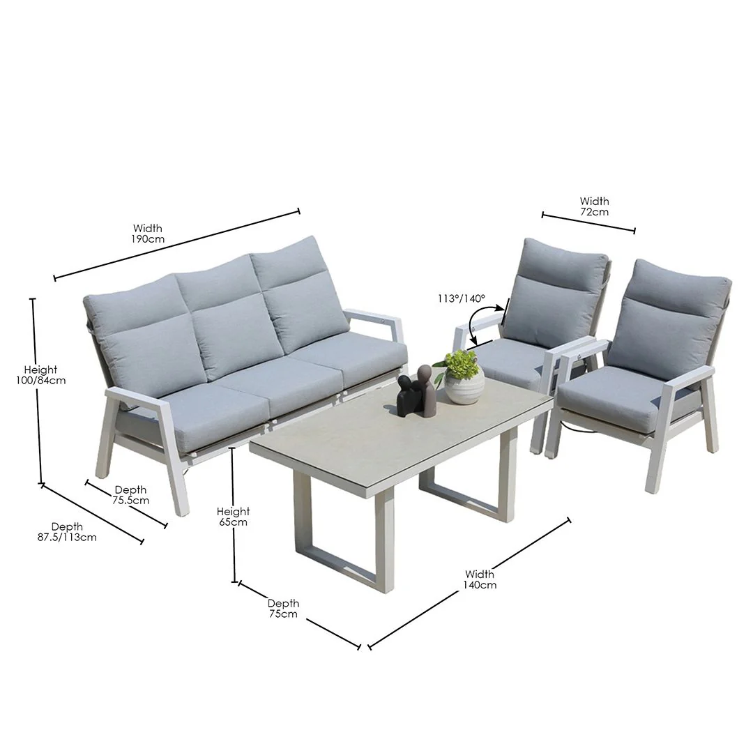 Alura 4 Pc Recliner Outdoor Lounge Setting White - Image 3