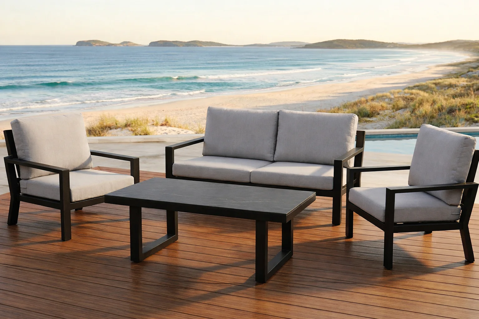 Madrid 4-Piece Outdoor Lounge with High Coffee Table | 2&3 Seater | White | Charcoal - Image 3