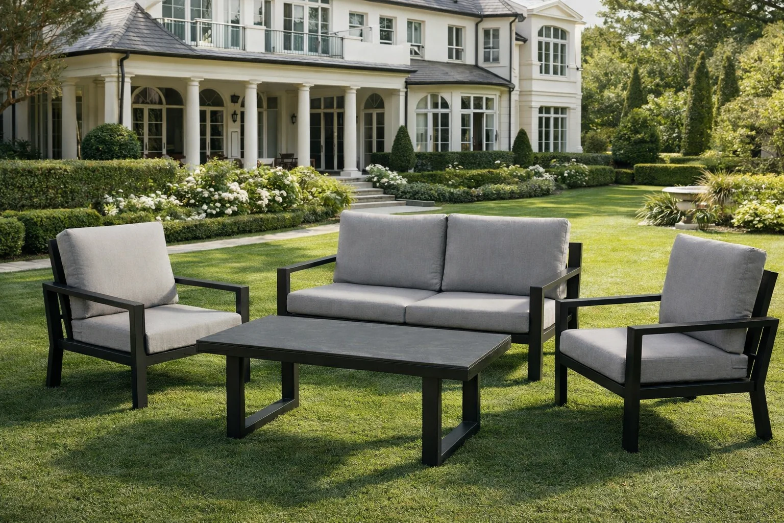 Madrid 4-Piece Outdoor Lounge with High Coffee Table | 2&3 Seater | White | Charcoal - Image 4