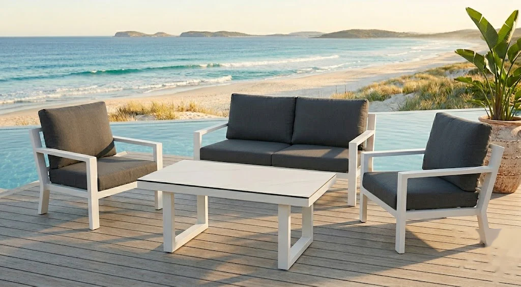 Madrid 4-Piece Outdoor Lounge with High Coffee Table | 2&3 Seater | White | Charcoal - Image 5