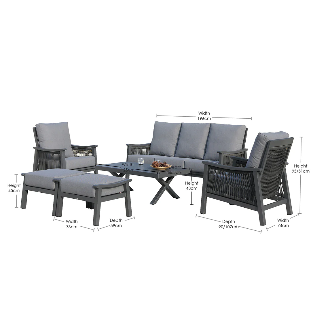 Pearl 6 Pc Outdoor Lounge Setting Charcoal - Image 8