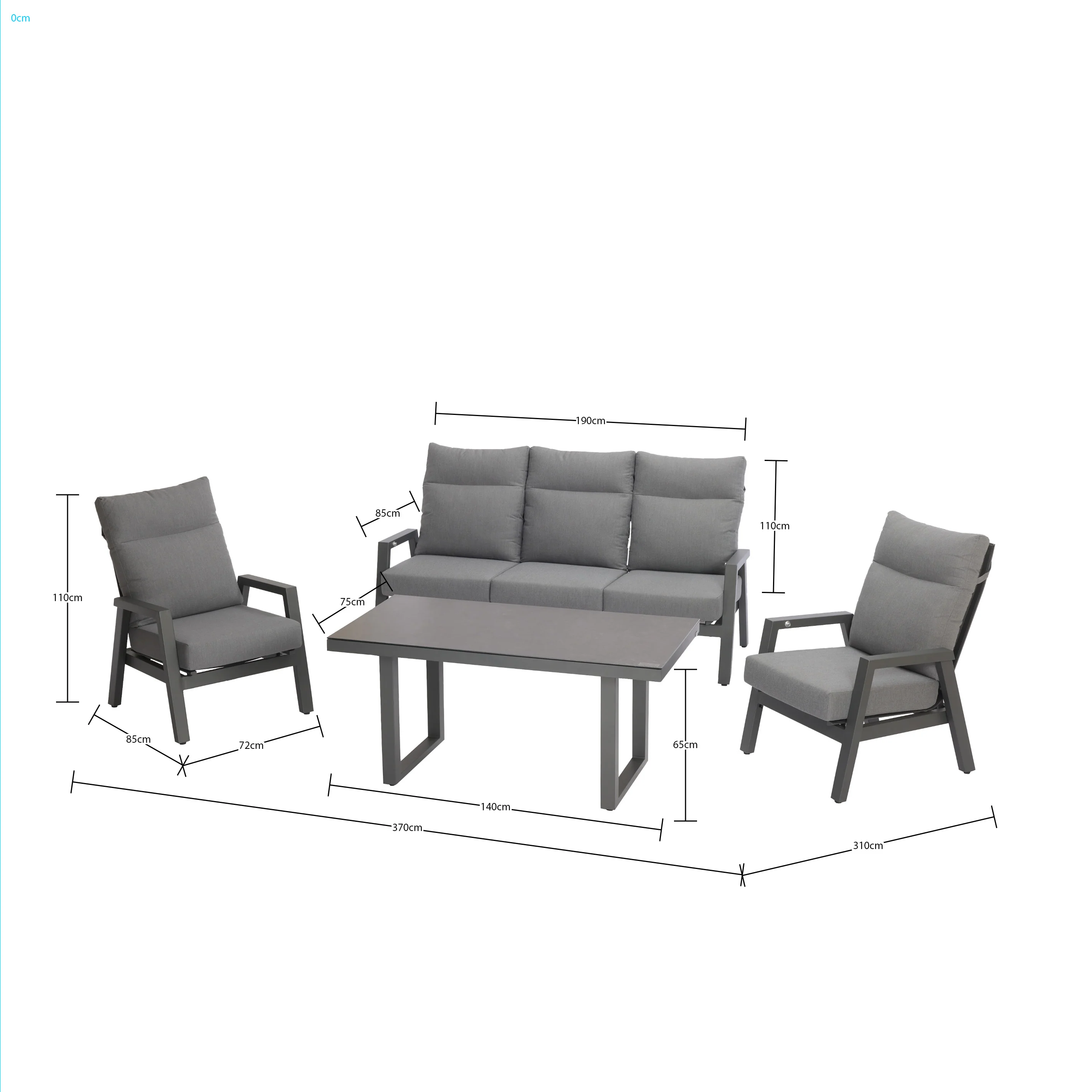 Alura 4 Pc Recliner Outdoor Lounge Setting Charcoal - Image 3