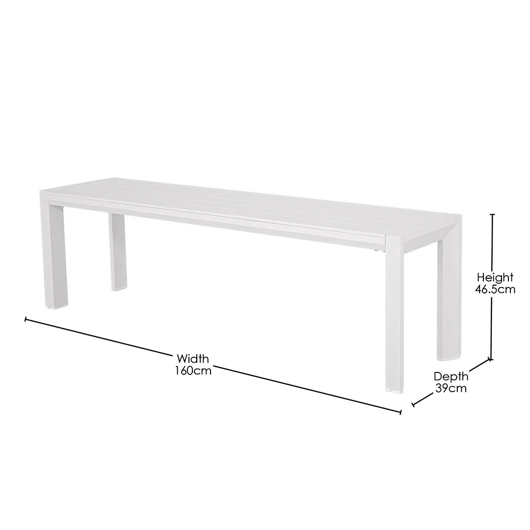 Berlin Outdoor Bench | White Aluminium | 160x46cm - Image 5