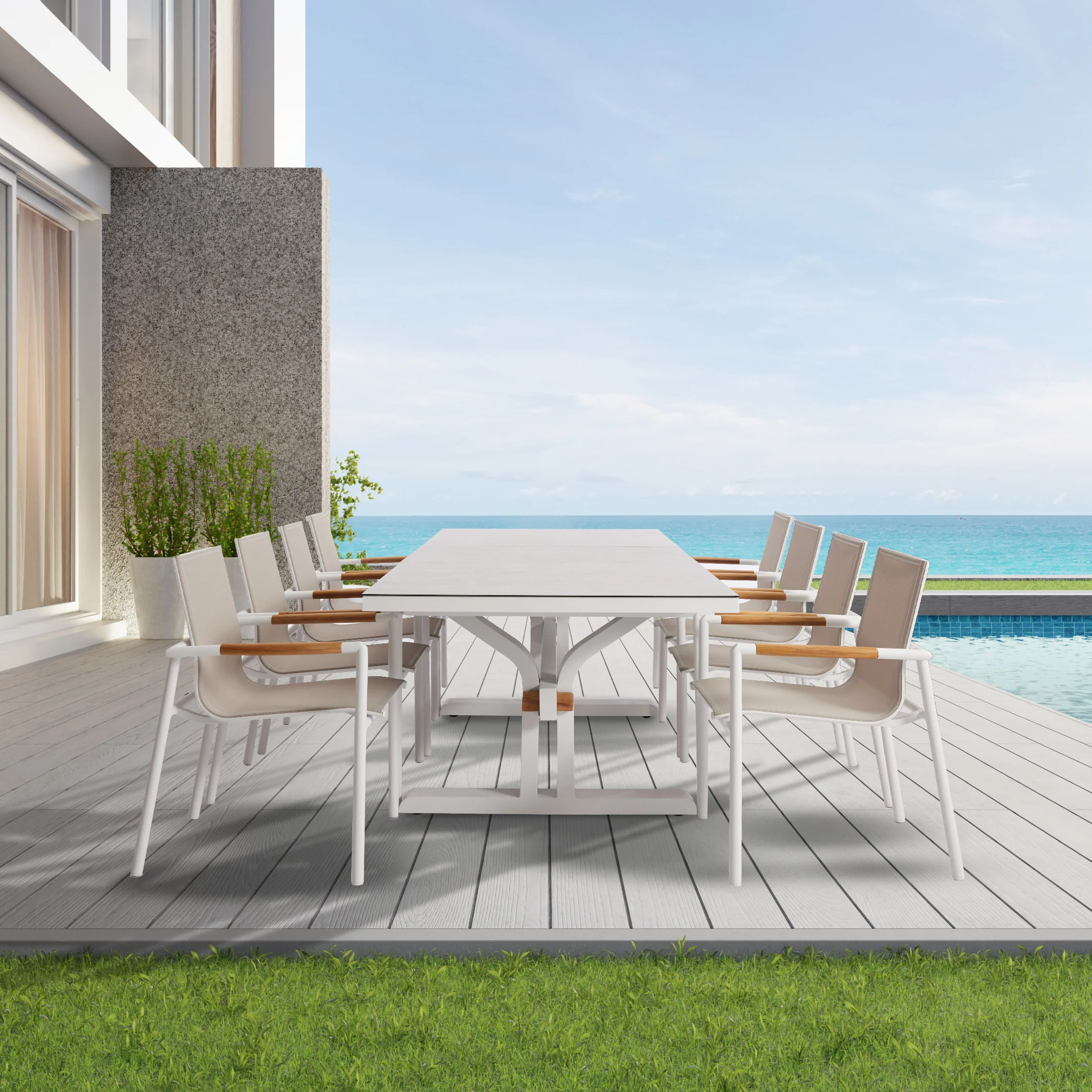 Metro 190/250 Extension Outdoor Dining Table White (Stone Flax Tabletop Finish) - Image 3