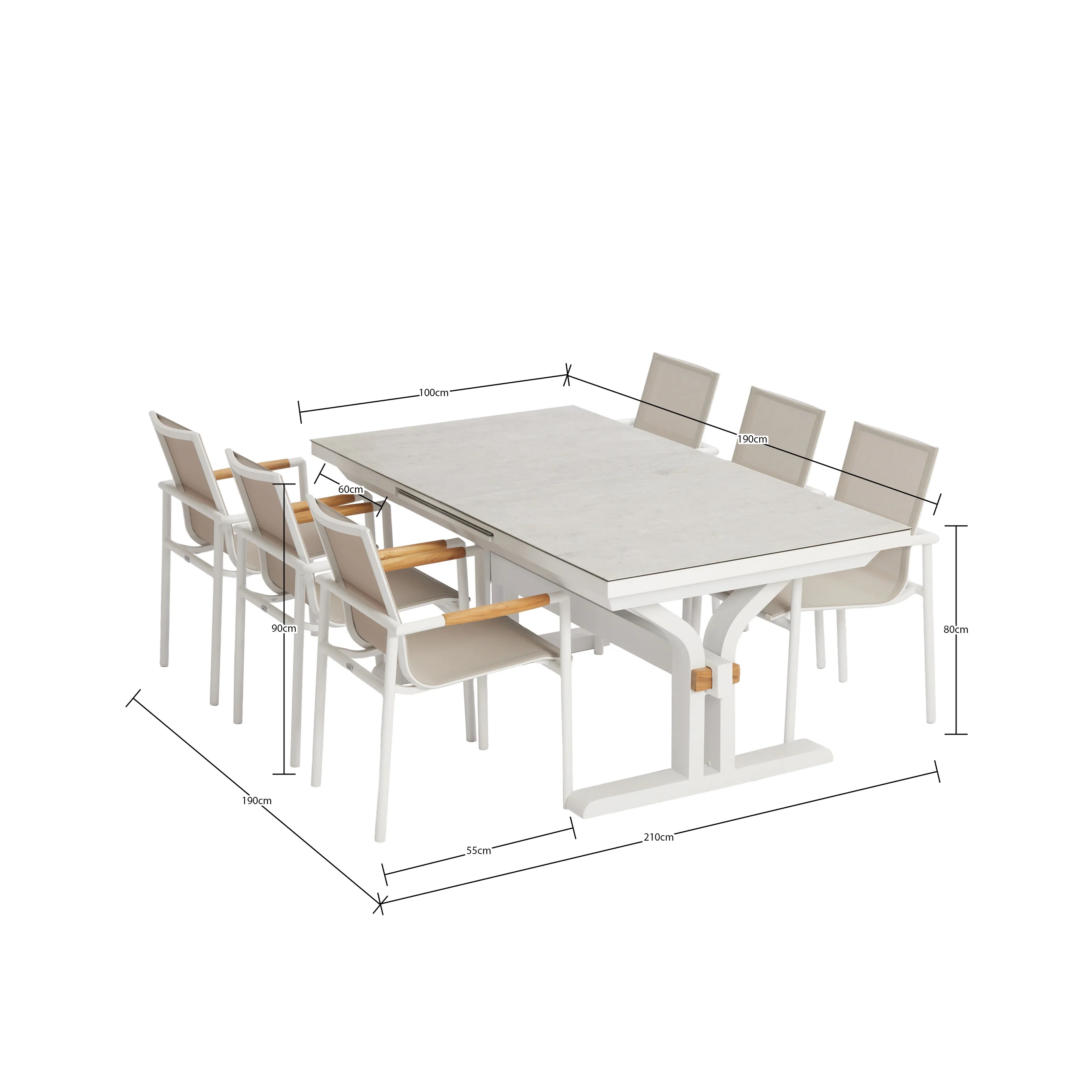 Metro 190/250 Extension Outdoor Dining Table White (Stone Flax Tabletop Finish) - Image 4
