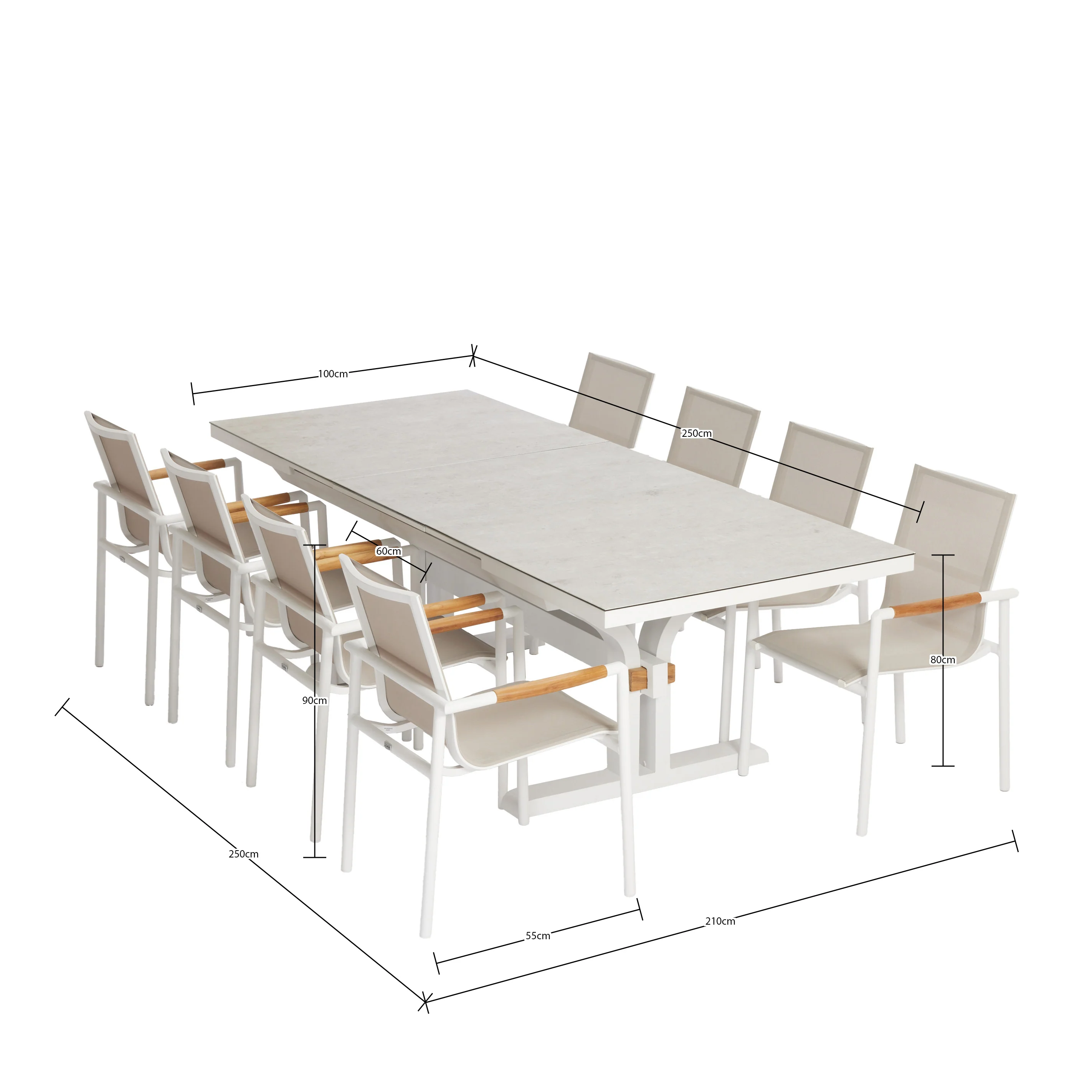 Metro 190/250 Extension Outdoor Dining Table White (Stone Flax Tabletop Finish) - Image 5