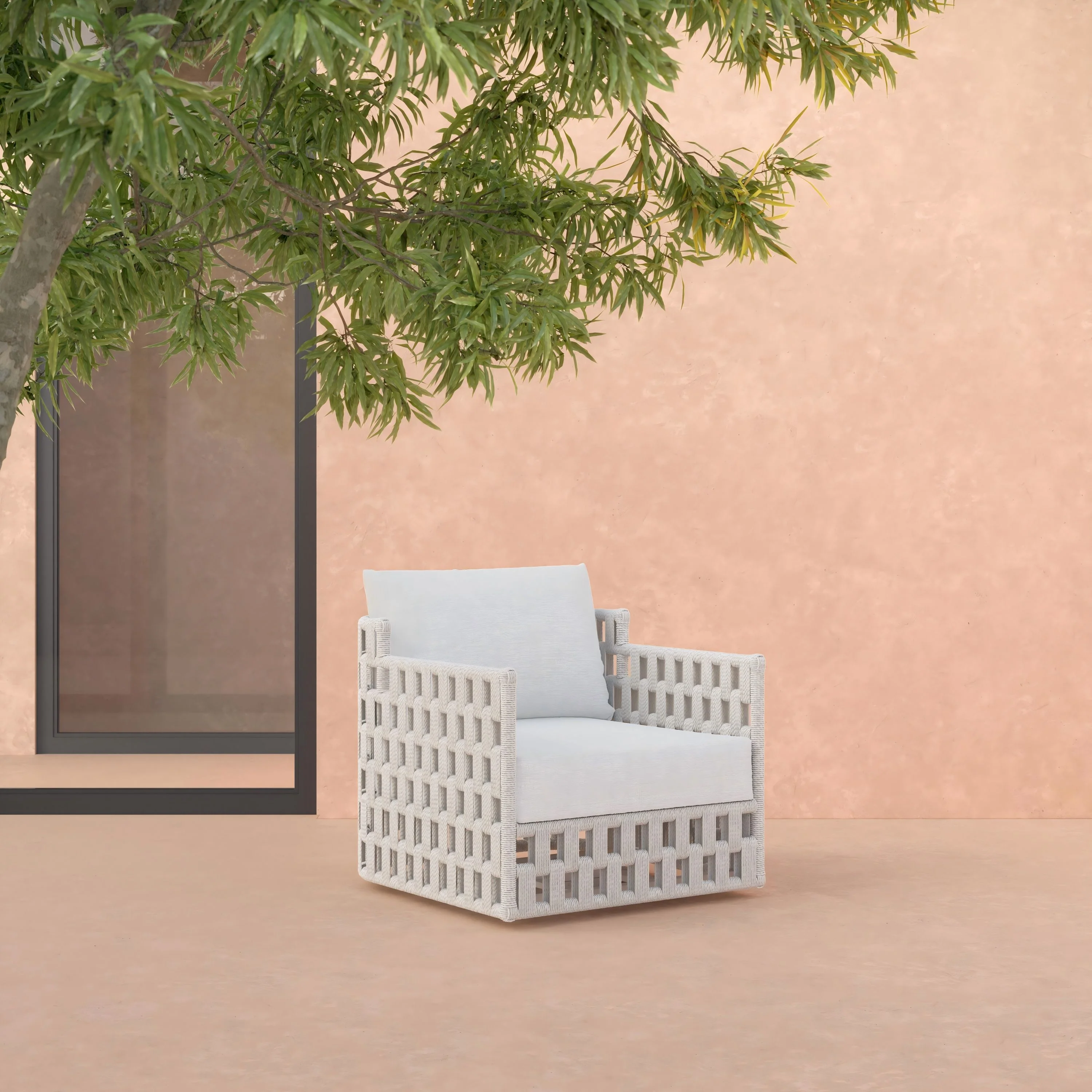 Santa Cruz 3 Pc | Swivel Club | Outdoor Lounge Setting | White Aluminium & Rope - Image 3