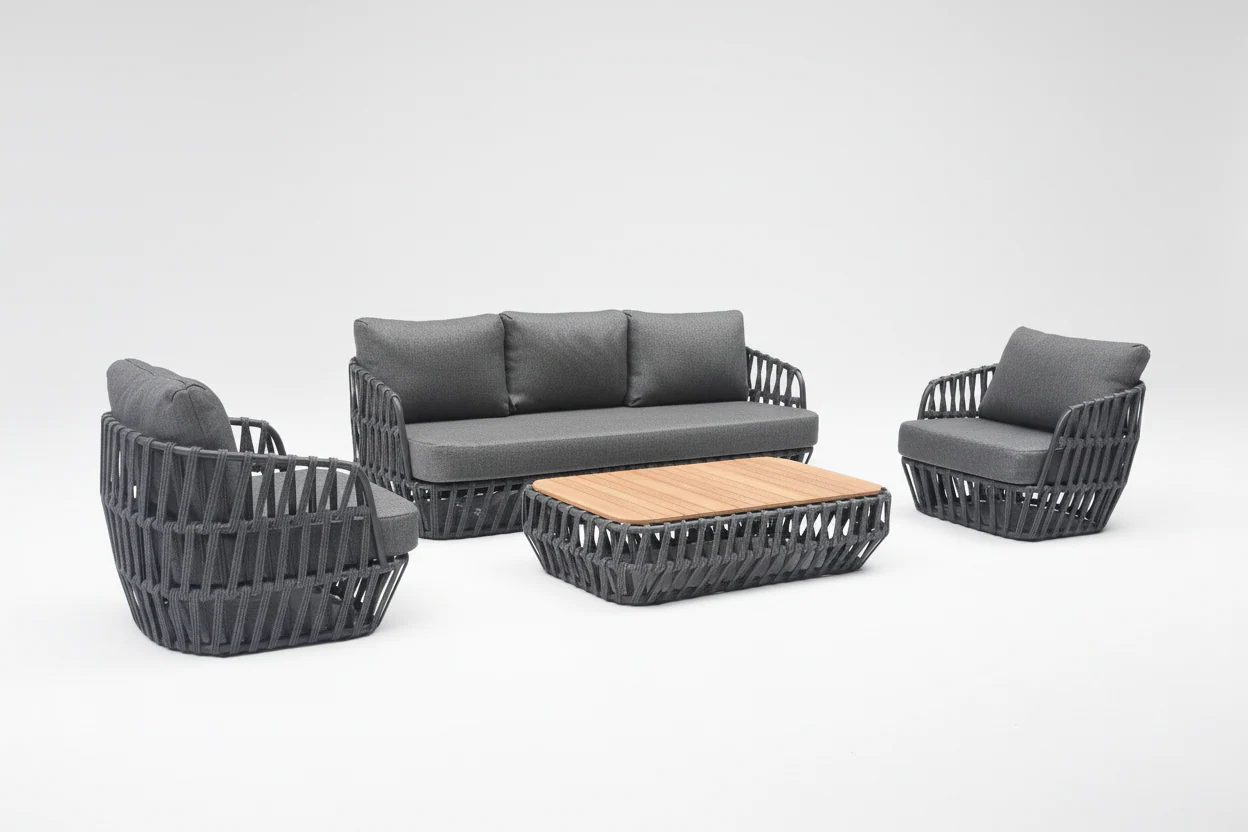 South Beach 4 Pc Outdoor Lounge Setting - Dark Grey + Dark Grey - Image 3