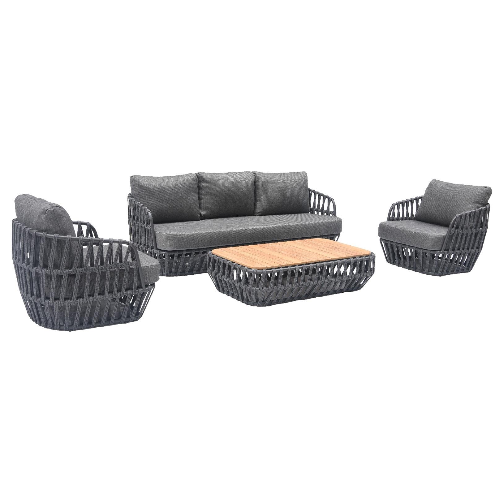 South Beach 4 Pc Outdoor Lounge Setting - Dark Grey + Dark Grey - Image 4