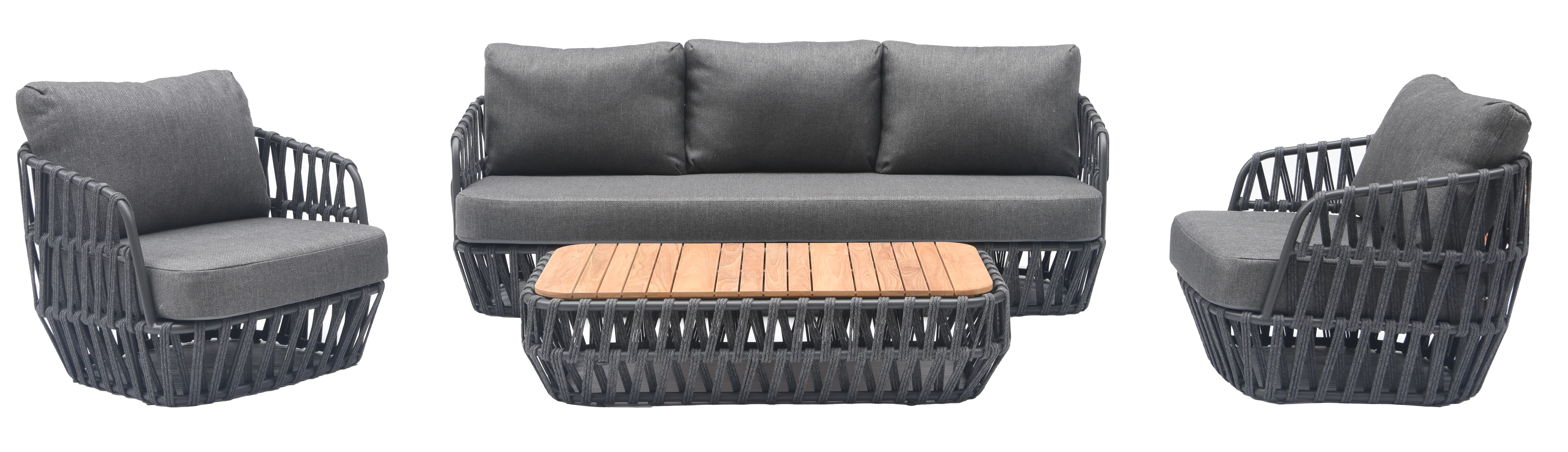 South Beach 4 Pc Outdoor Lounge Setting - Dark Grey + Dark Grey - Image 5