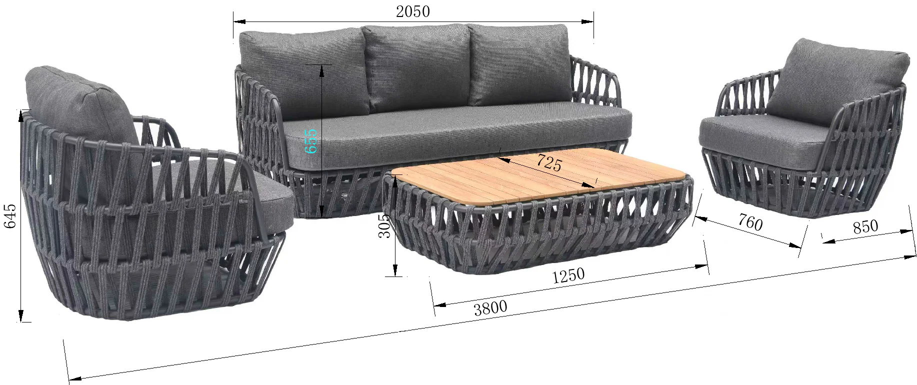South Beach 4 Pc Outdoor Lounge Setting - Dark Grey + Dark Grey - Image 7