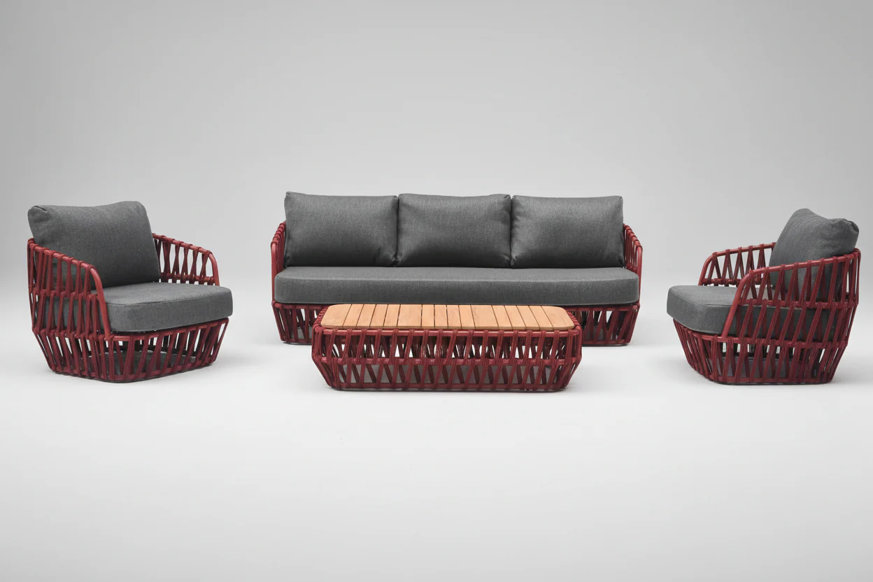 South Beach 4 Pc Outdoor Lounge Setting - Red + Dark Grey - Image 3