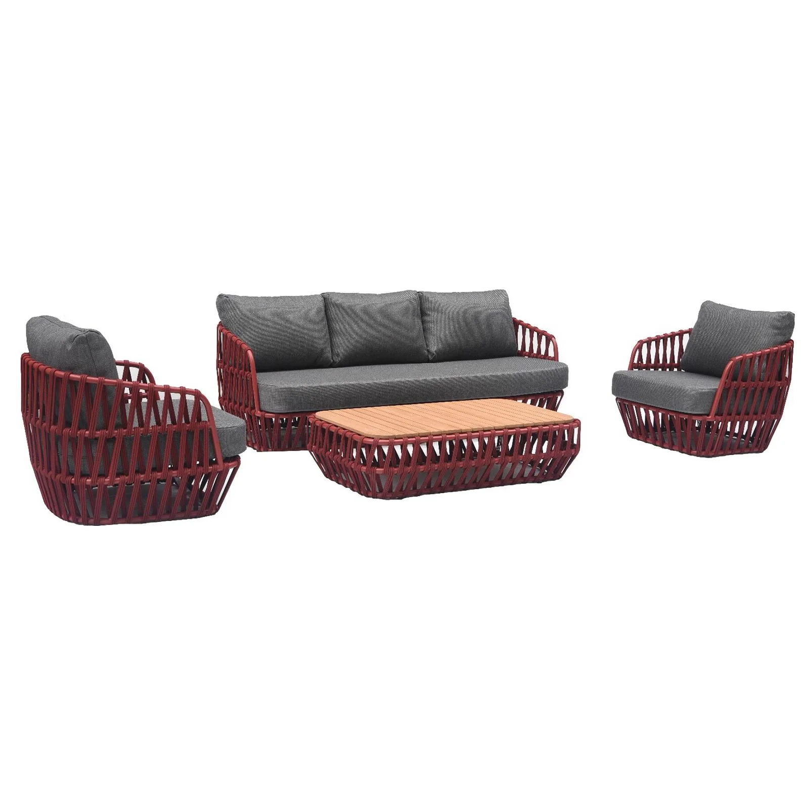 South Beach 4 Pc Outdoor Lounge Setting - Red + Dark Grey - Image 4