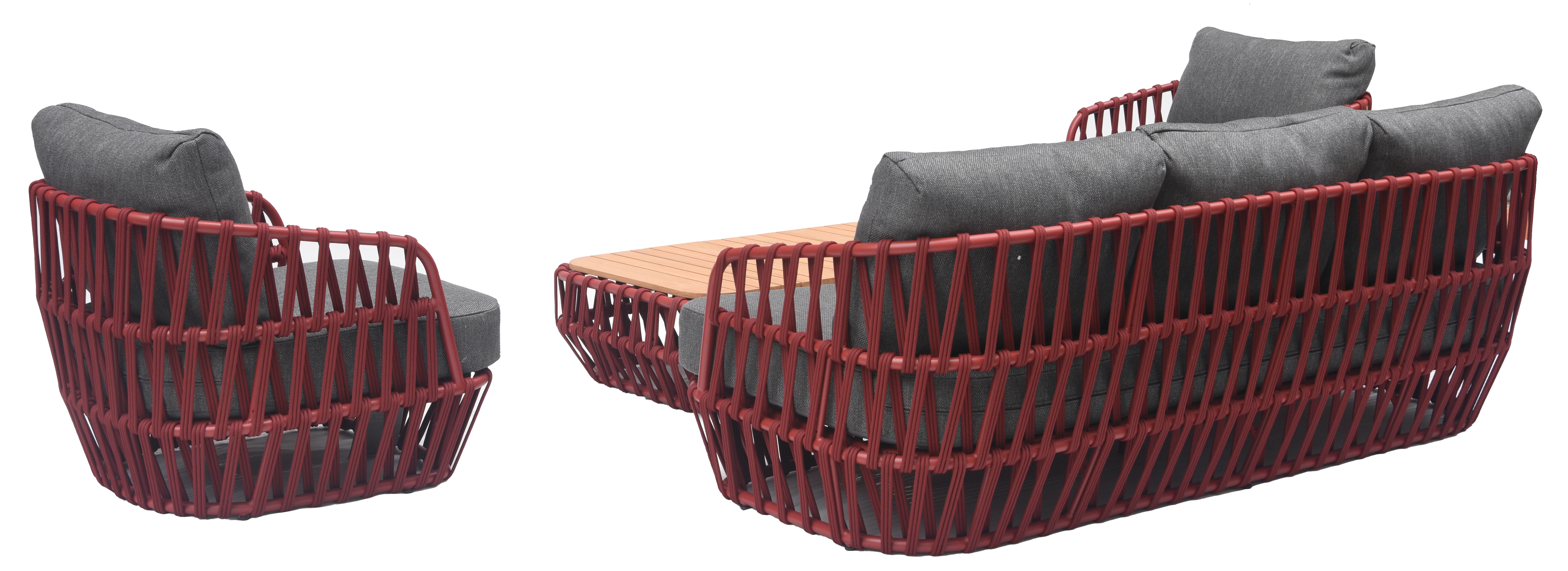 South Beach 4 Pc Outdoor Lounge Setting - Red + Dark Grey - Image 5