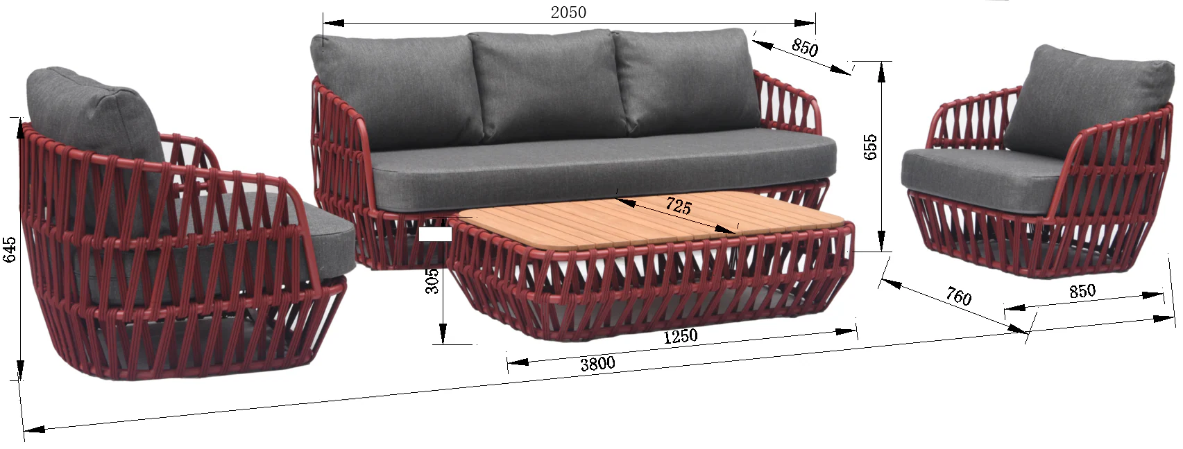 South Beach 4 Pc Outdoor Lounge Setting - Red + Dark Grey - Image 6