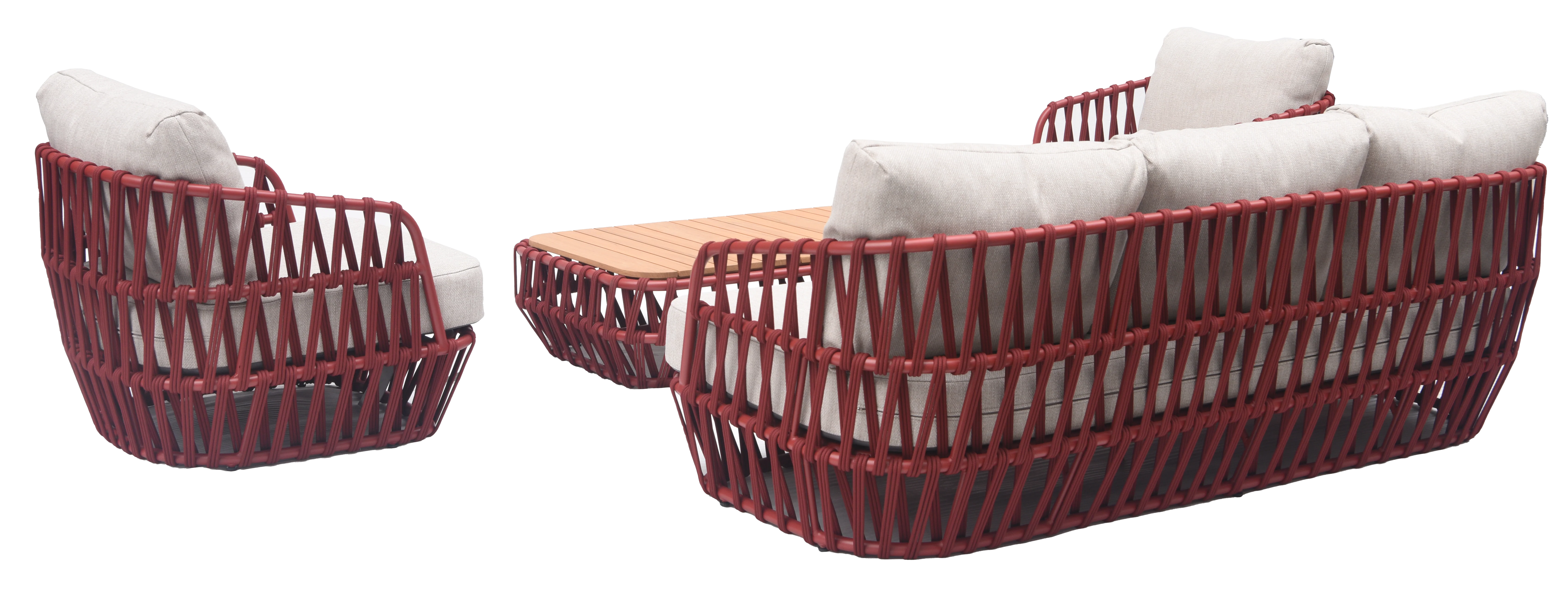 South Beach 4 Pc Outdoor Lounge Setting - Red + Light Grey - Image 3