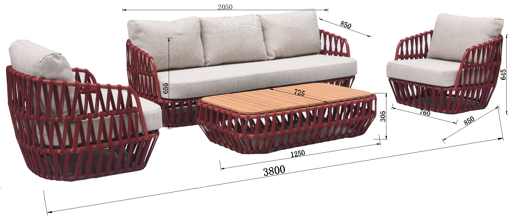 South Beach 4 Pc Outdoor Lounge Setting - Red + Light Grey - Image 4