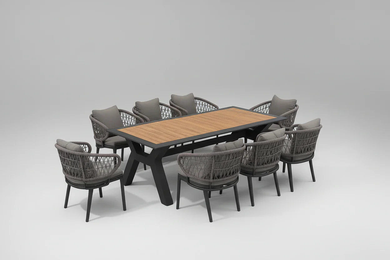 Spring 9 Pc Outdoor Dining Setting - Charcoal - Image 3