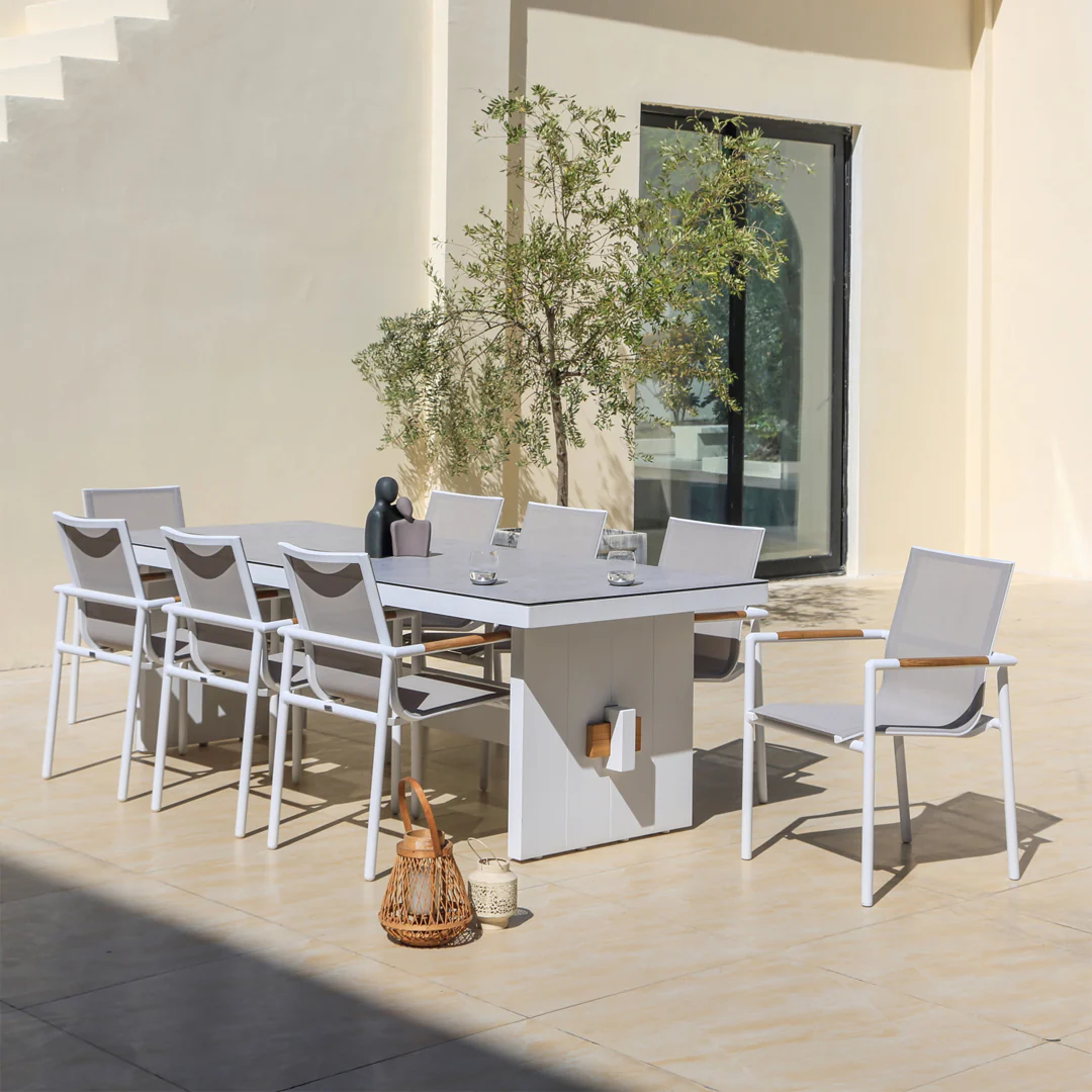 Washington Bridge 240x100cm | Outdoor Dining Table | White Ceramic Glass & Aluminium - Image 3